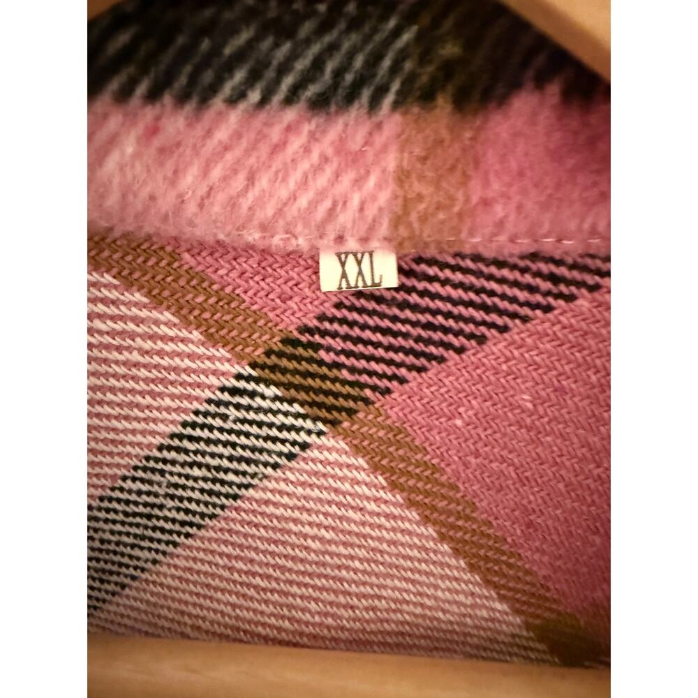Womens Pink Lapel Plaid Wool Blend Coat Shirt Jacket Shacket XXL M Barn Flannel - Picture 3 of 6